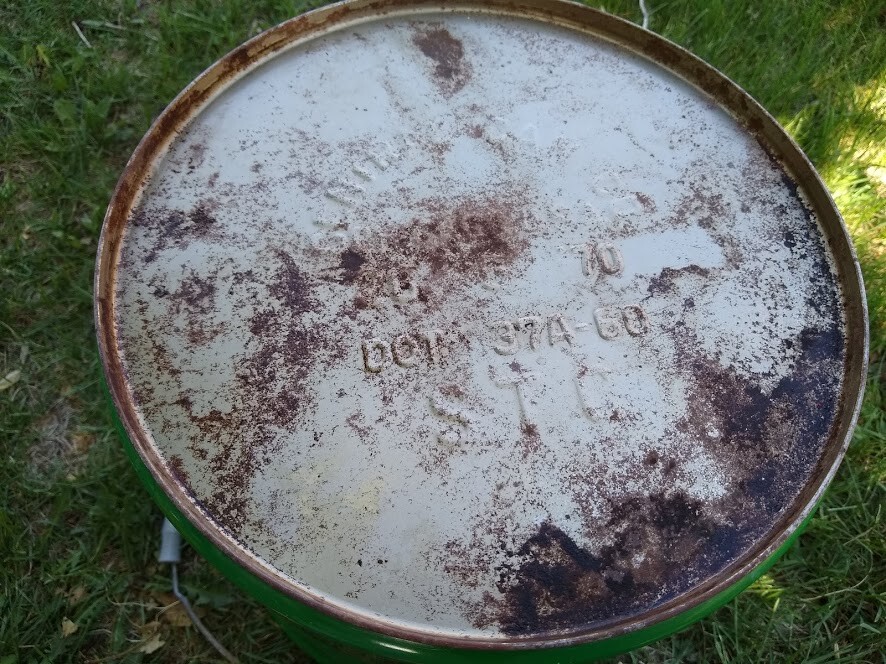 Vintage 1970s Watkins Backrubber Oil 5 gallon metal pail Ronnel insecticide farm