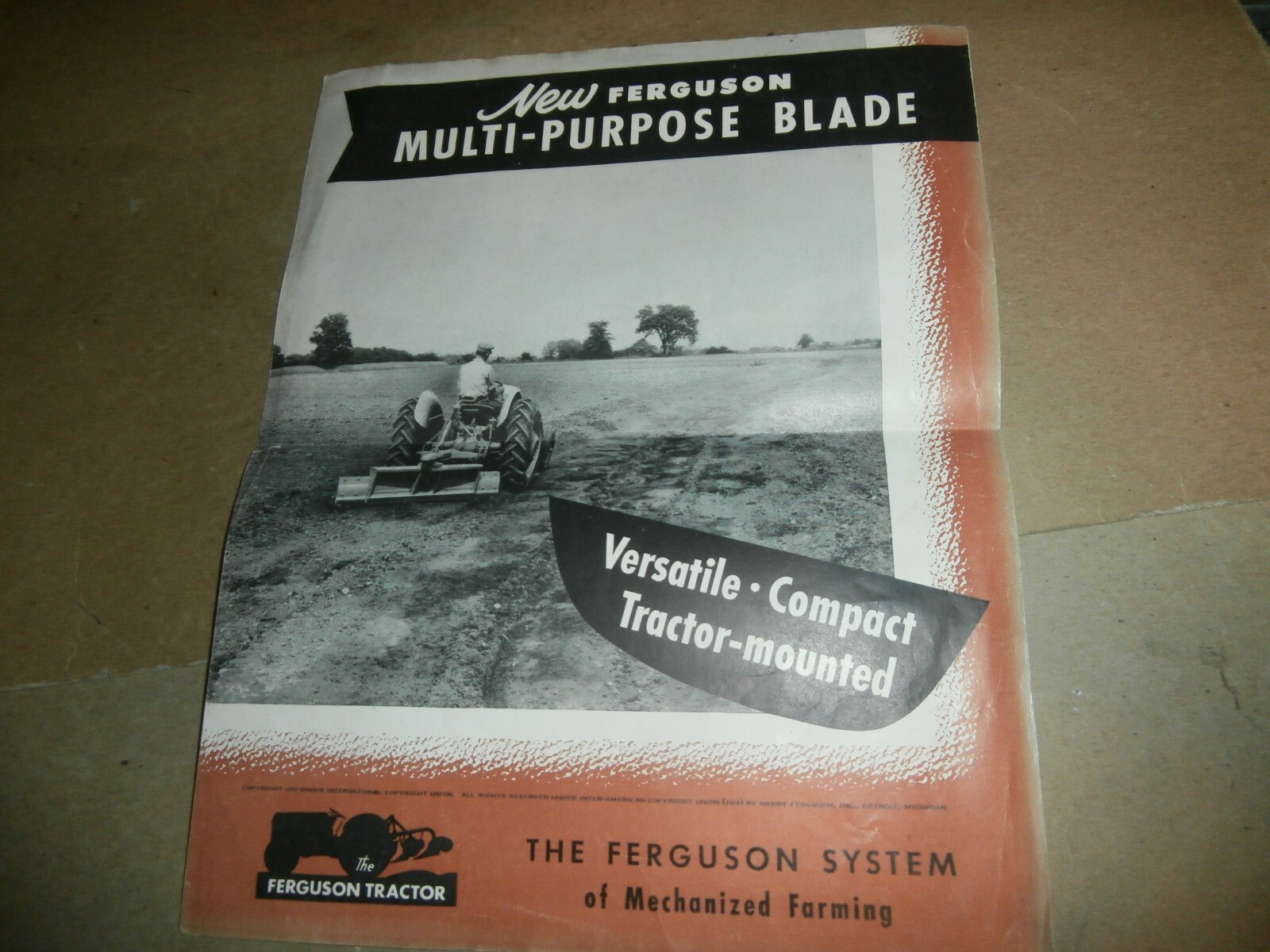 Vintage 1952 Ferguson Tractor Multi Purpose Blade Brochure