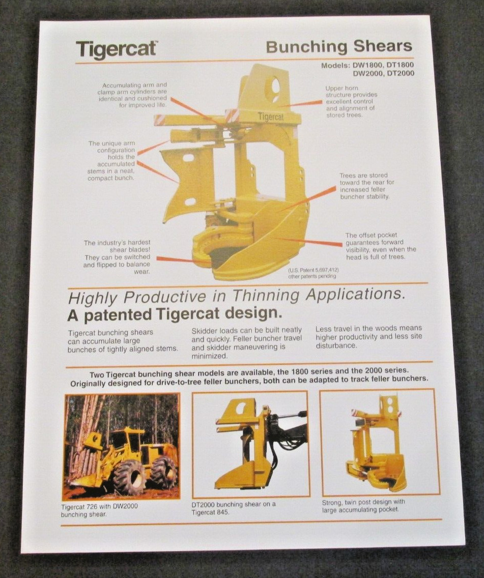 TIGERCAT BUNCHING SHEARS SPECIFICATION PARIS ONTARIO CANADA Dealer AD BROCHURE