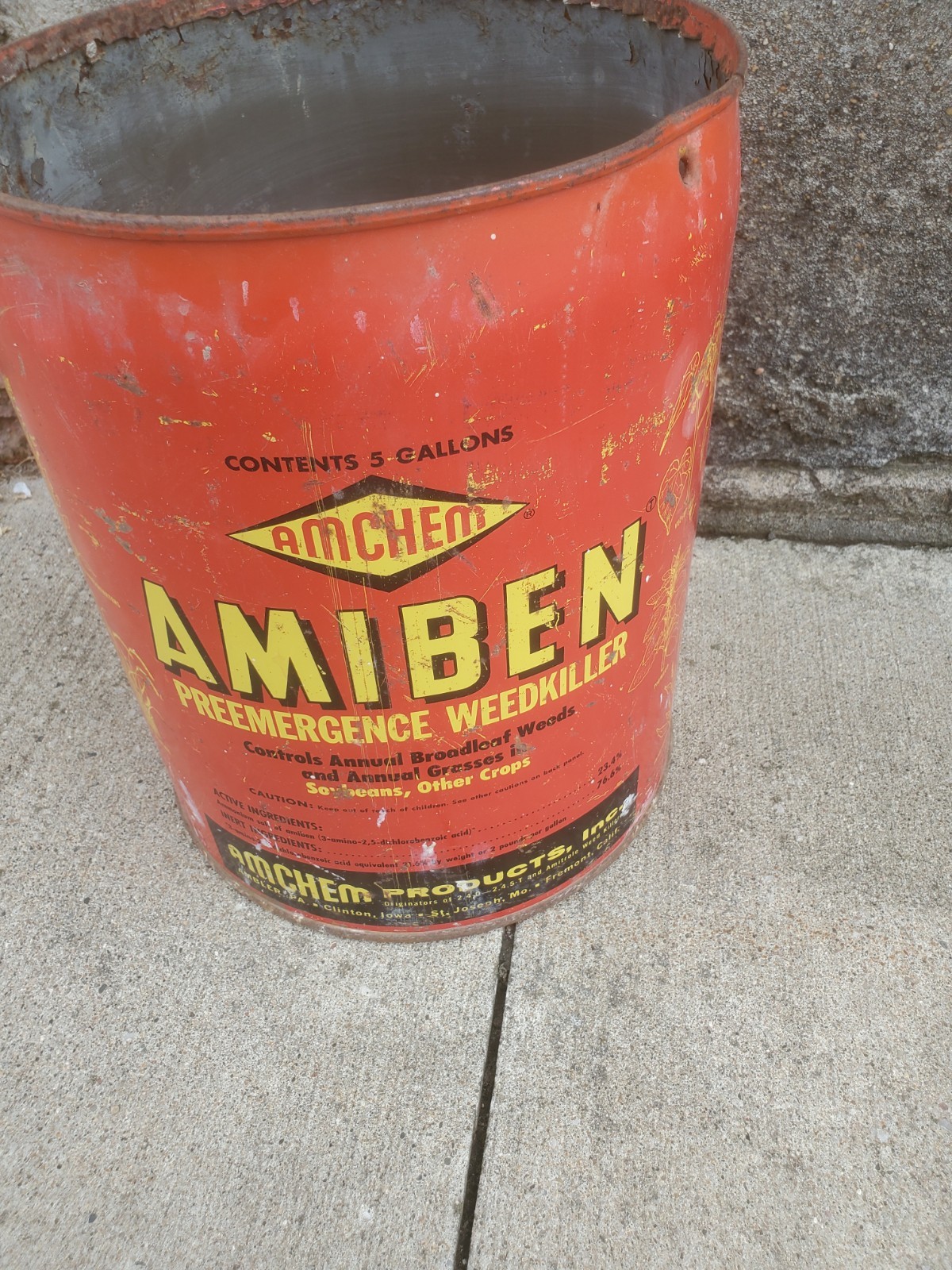 5 Gallon Metal Can Amiben Herbicide No Lid Soybean Weed Control Farm Decor #3