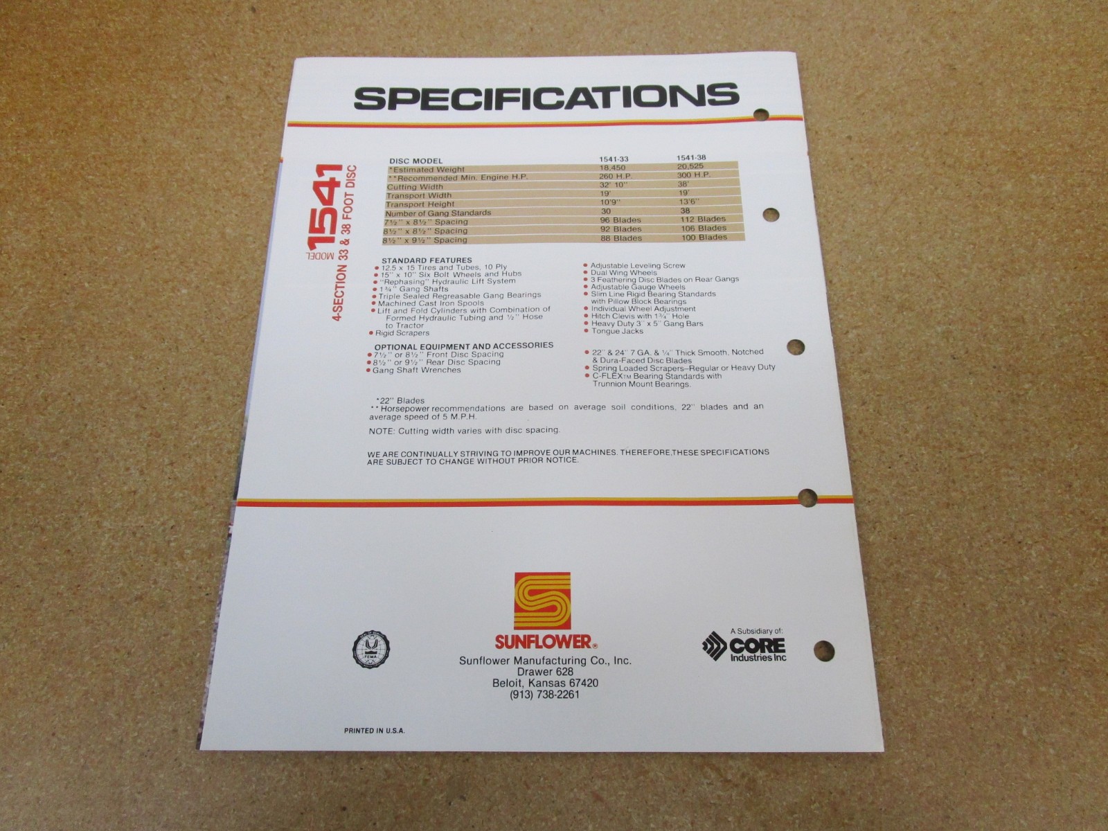 1980&rsquo;s Sunflower Disc 1541 disk tillage sales brochure 6pg ORIGINAL farm equip