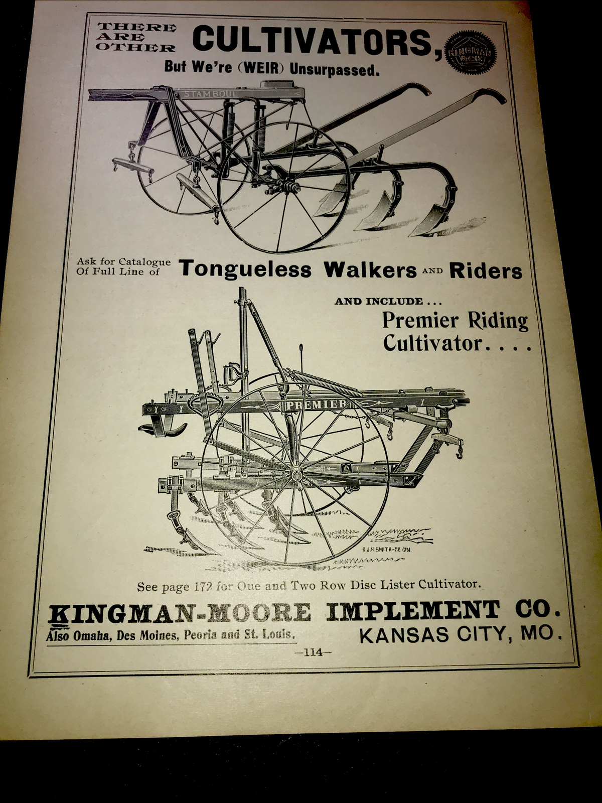 1898 Kingman Moore Cultivator Farm Advertising – Kansas City – Missouri-1