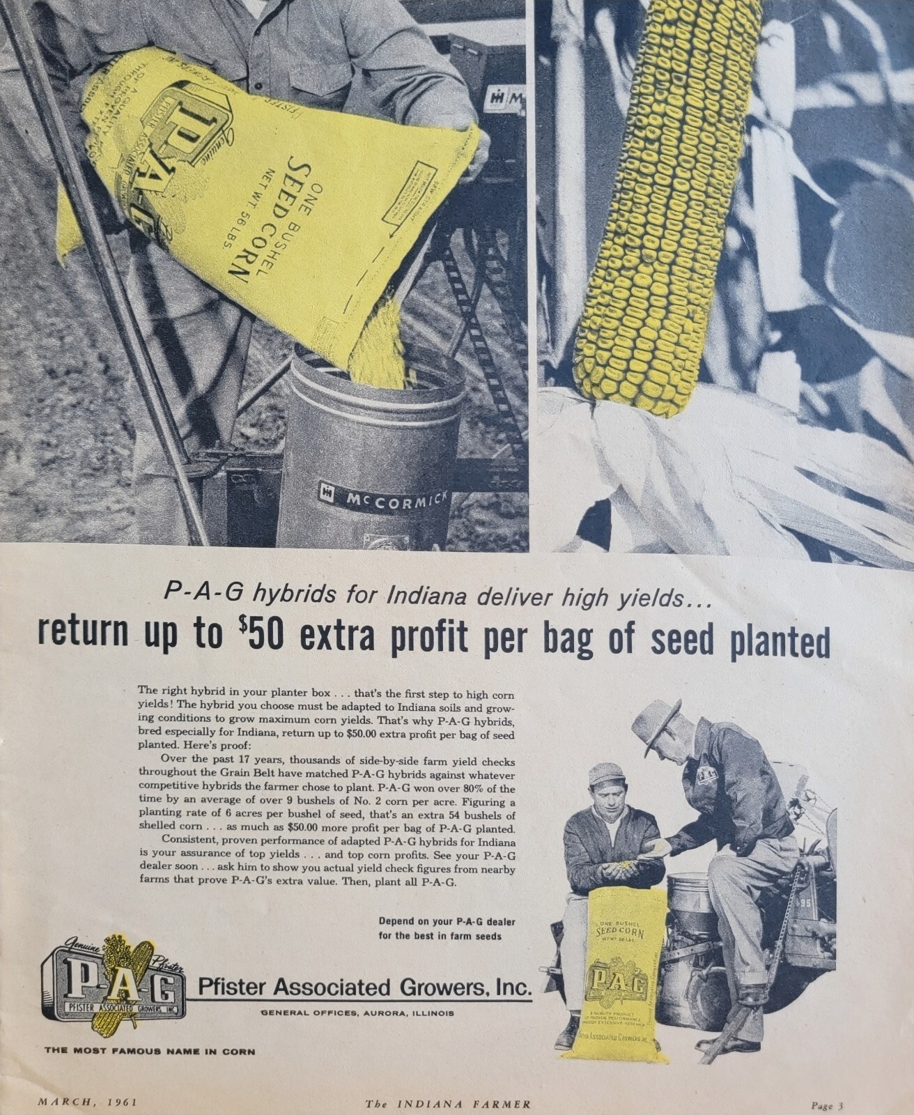 Pfister Associated Growers Hybrid Corn Seeds Vintage 1961 Agricultural Ad
