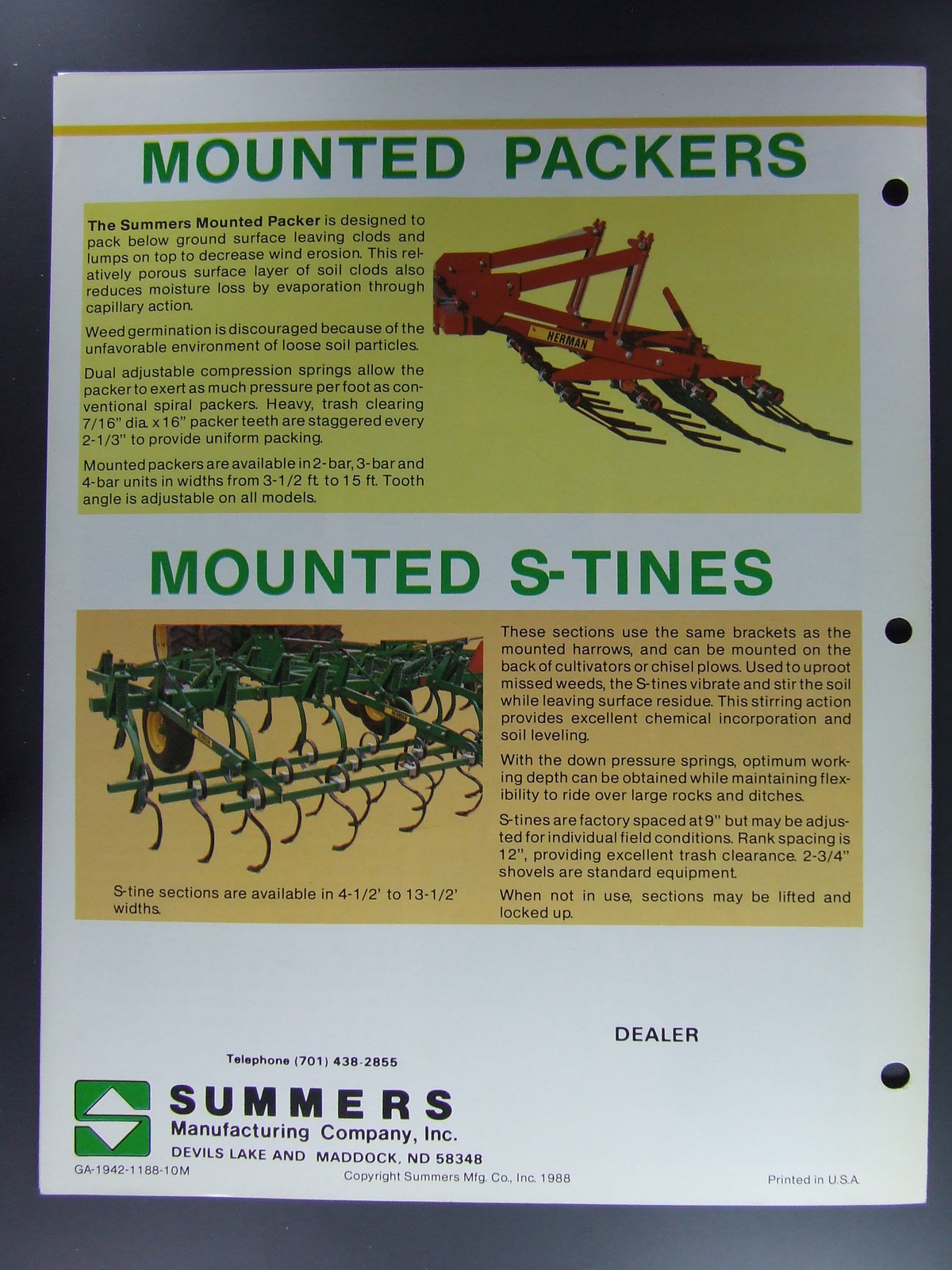 Summers Harrows Packers S-Tines Dealers Brochure Tractor Farming