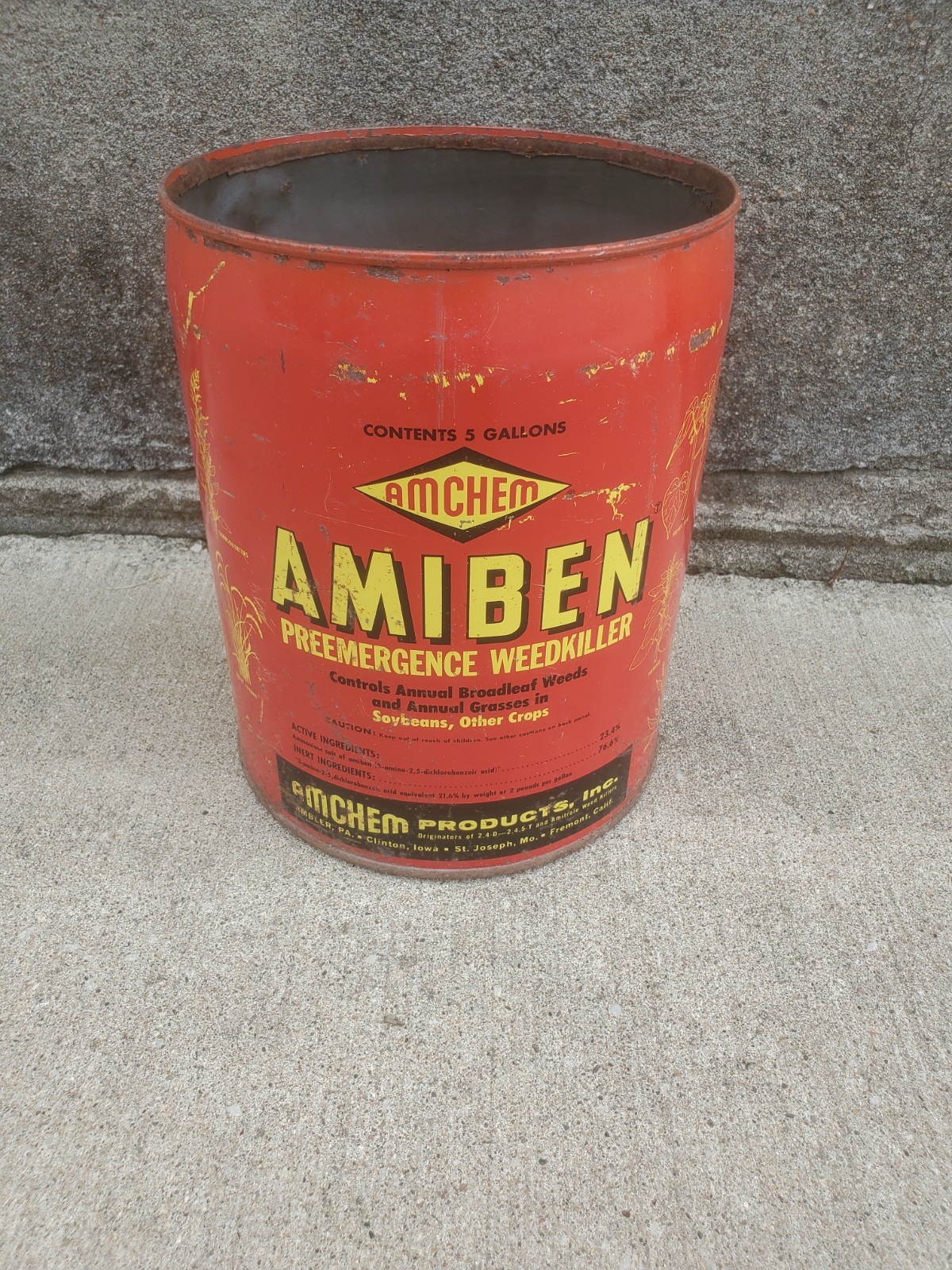 5 Gallon Metal Can Amiben Herbicide No Lid Soybean Weed Control Farm Decor #2