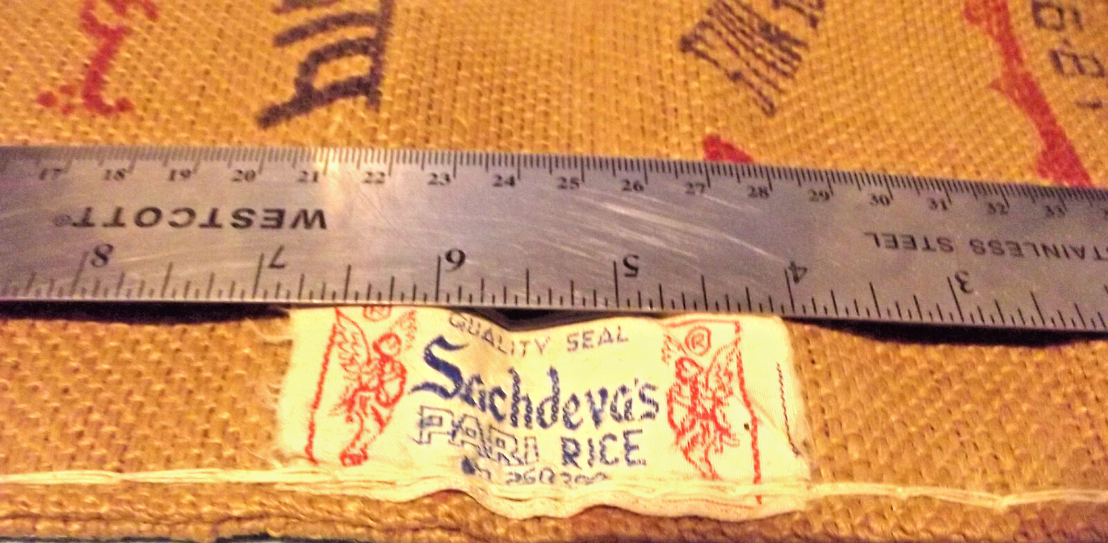 Vintage PARI BRAND Burlap Bag Handmade Purse SACHOEVA & SON&rsquo;S India 11 lbs Rice