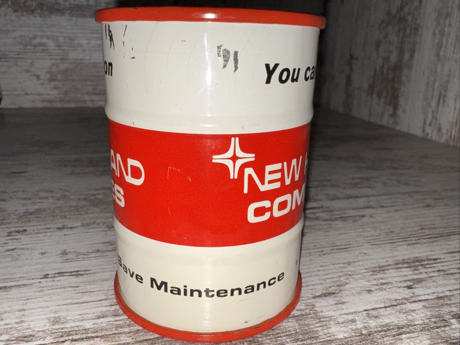 Vintage New Holland Combines 55 Gallon Drum Coin Bank Advertisement