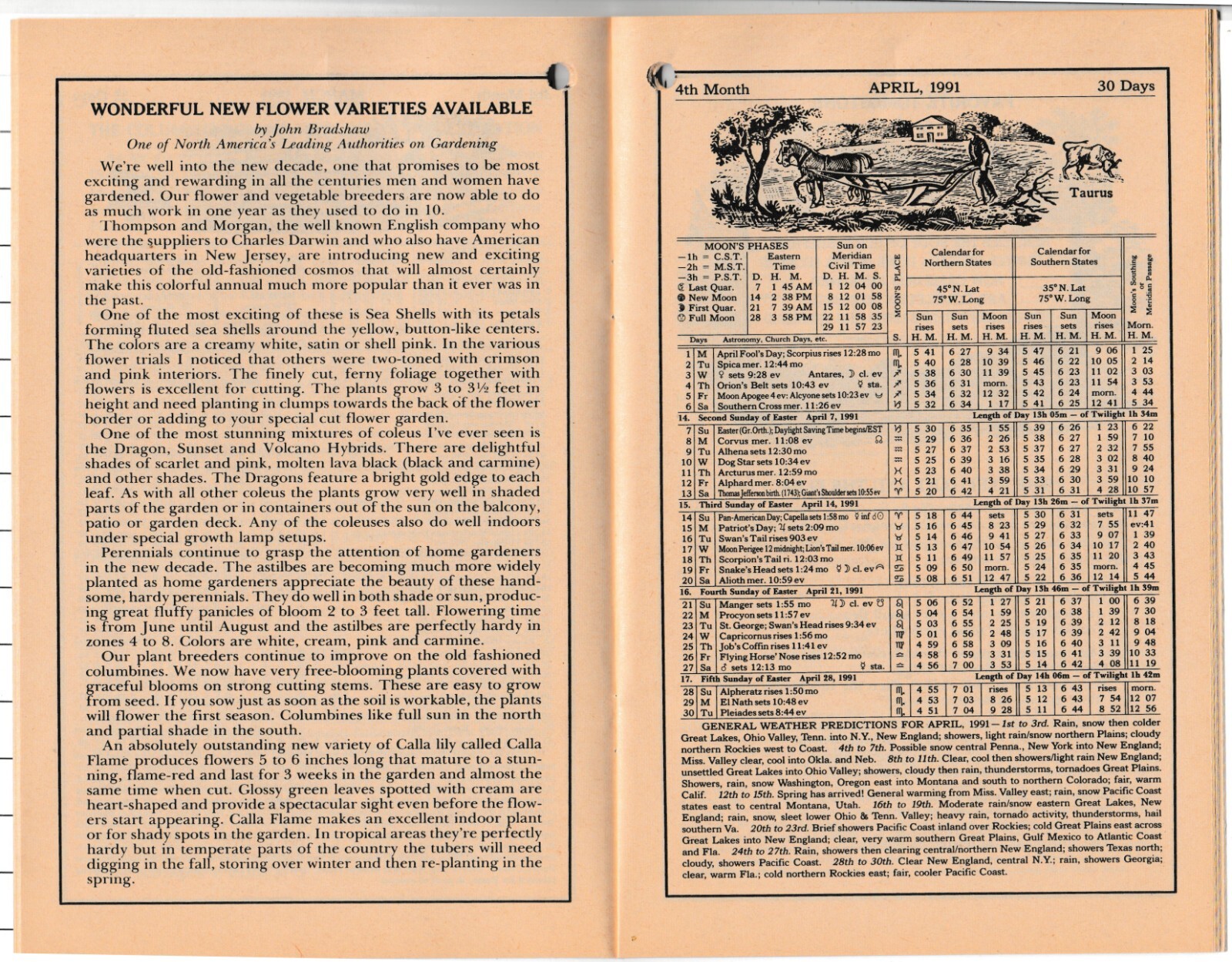 1991 Farmers Almanac from IGA Stores Vol 174 Planting Calendar Agricultural Plan
