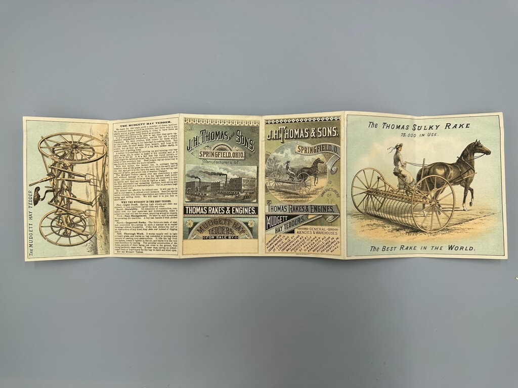 1880s JH THOMAS FARM Machinery ENGINES Advertise Fold Trade Card SPRINGFIELD OH