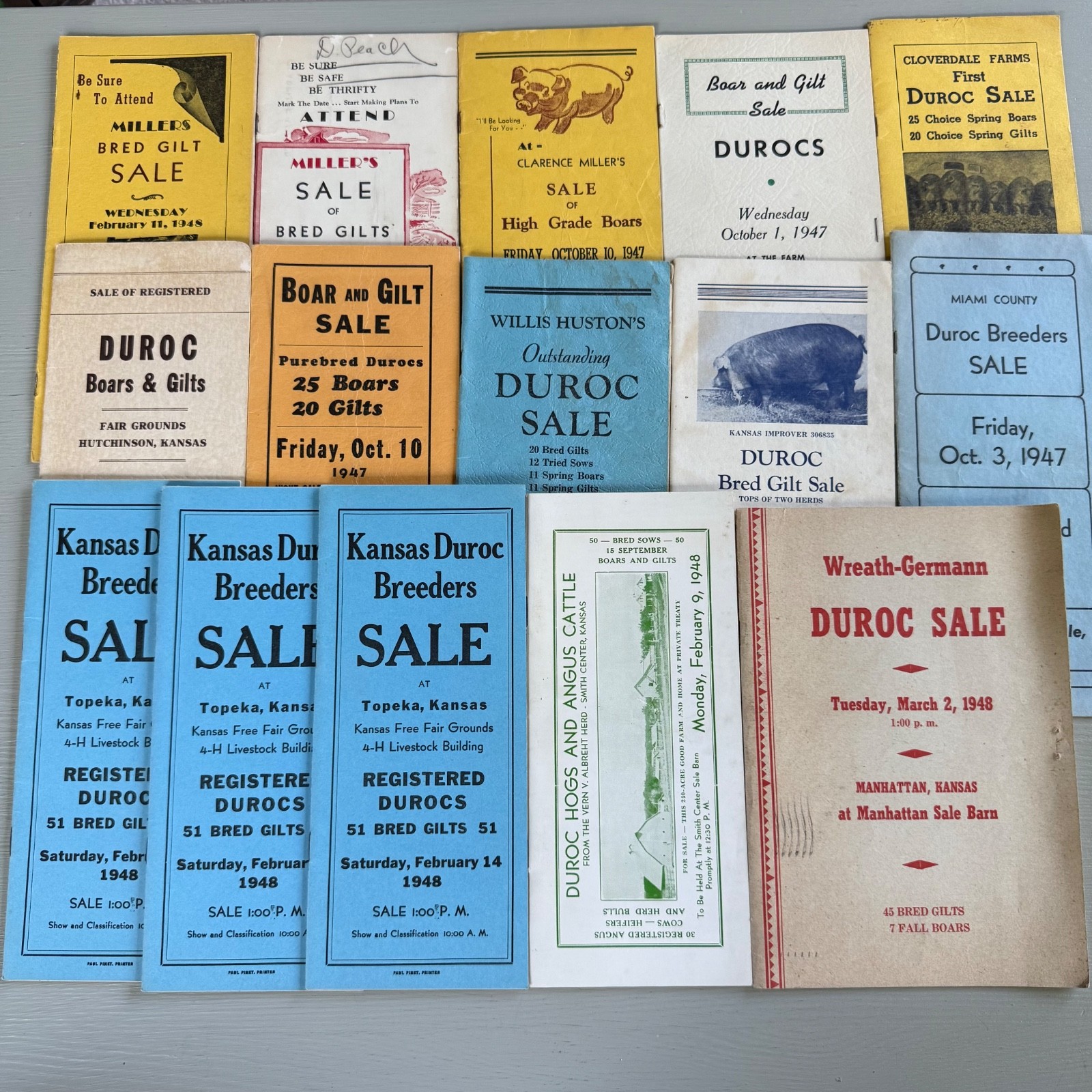 Mixed Lot of 15 Vintage Duroc Pig Hog Auction Sale Brochure Advertising Kansas