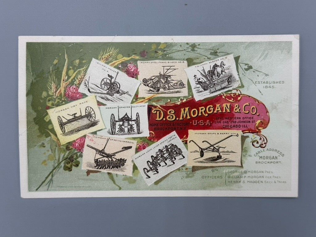 1880s DS Morgan TRIUMPH MOWER Brockport FARM Advertising TRADE CARD