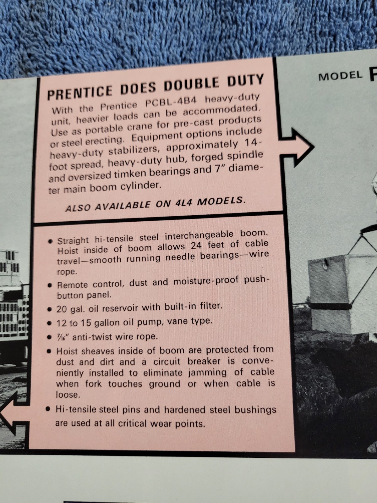 Vintage Prentice Hydraulics Inc. BLOCK UNLOADER Crane Lift Loader BROCHURE WI.