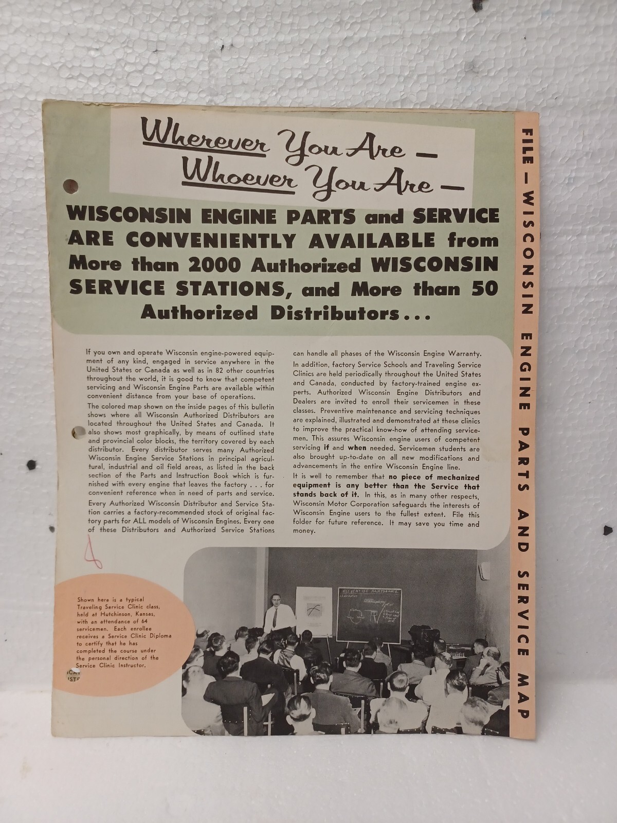 Wisconsin Engine parts and service Brochure Map 2 pieces Vintage