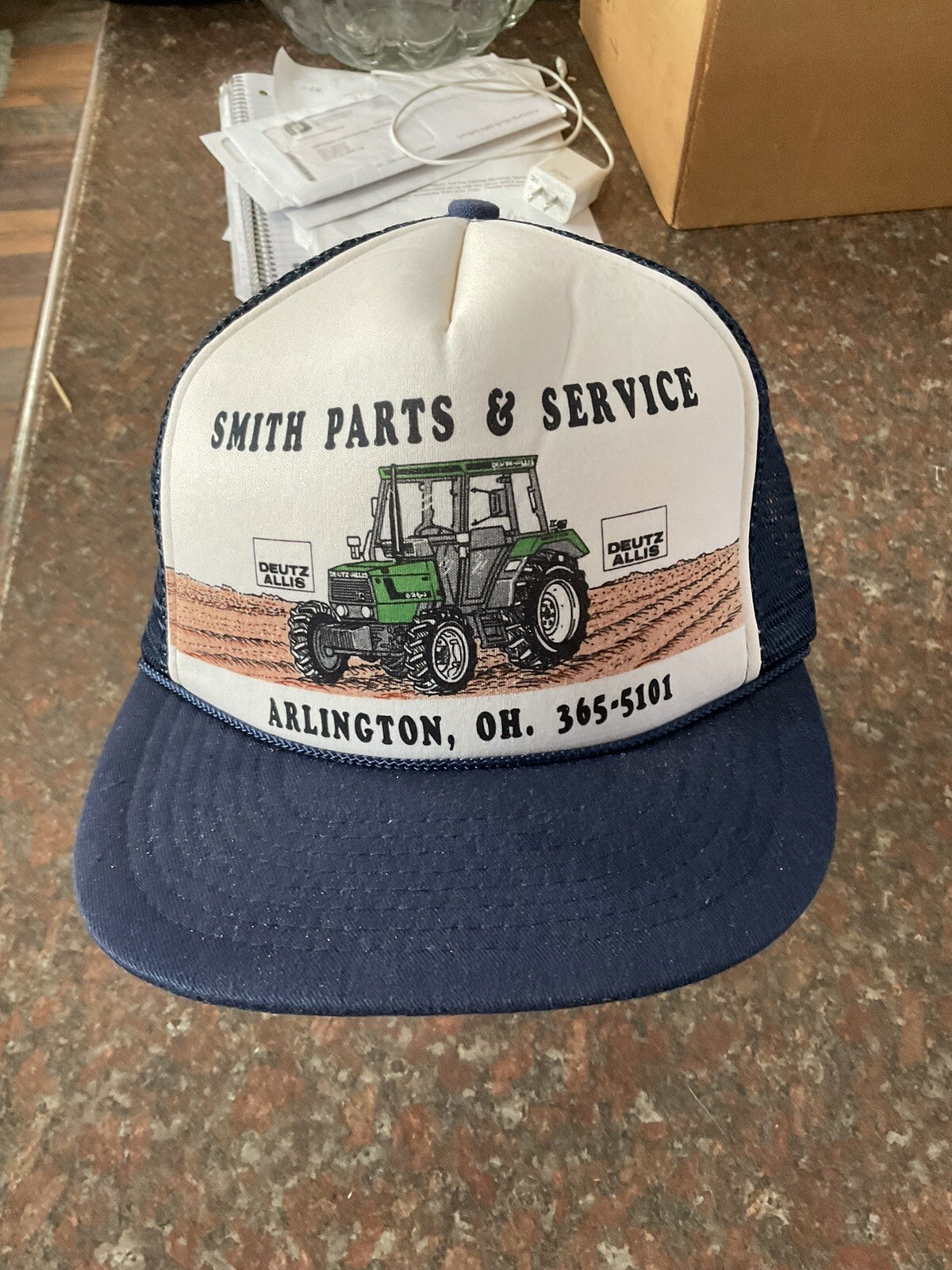 Vintage Smiths Sales Service Deutz Tractor Farmer Hat Cap Mesh Arlington Oh Blue