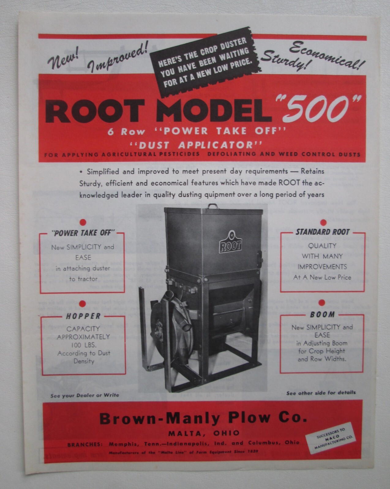 Root Model 500 Illustrated Agriculture Advertising Brown-Manly Plow Co. Malta OH