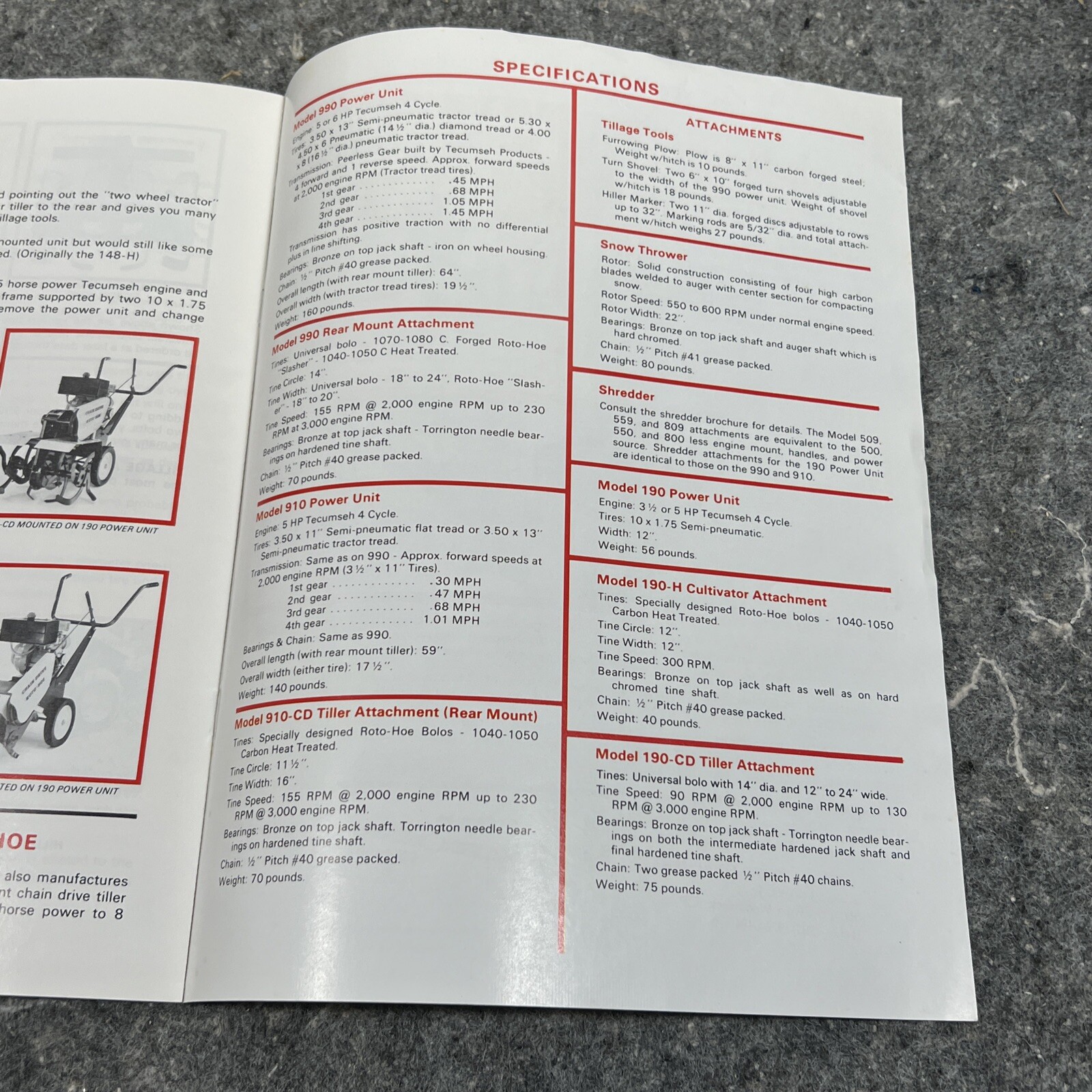 Roto-Hoe 910 990 190 Walk-Behind Tiller Snow Garden Tractor Color Sales Brochure