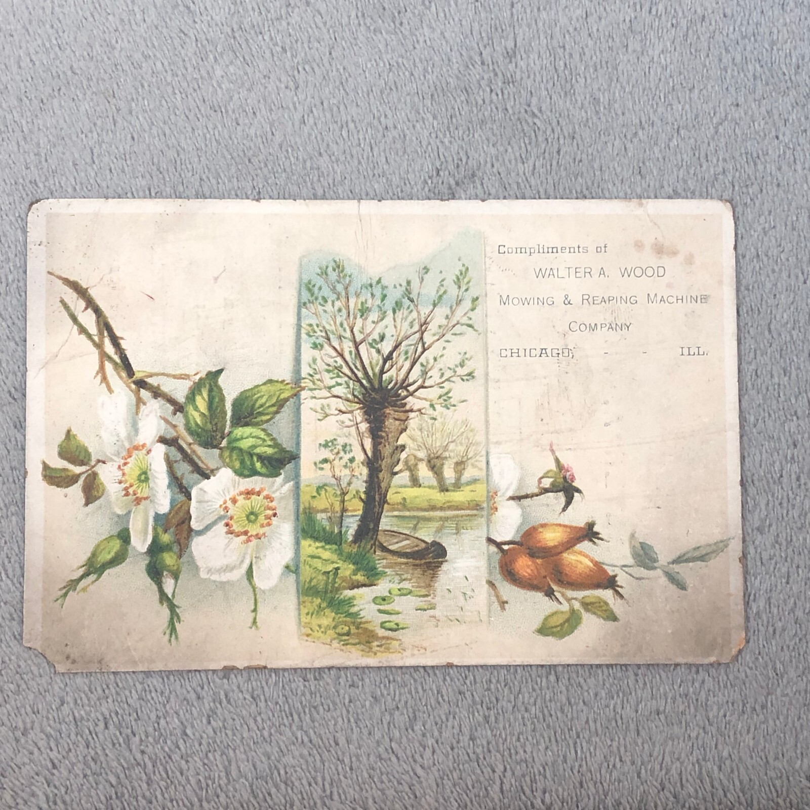 Vintage 1880s Walter A. Wood Trade Card – Mowing + Reaping Machine Co. FREE SHIP