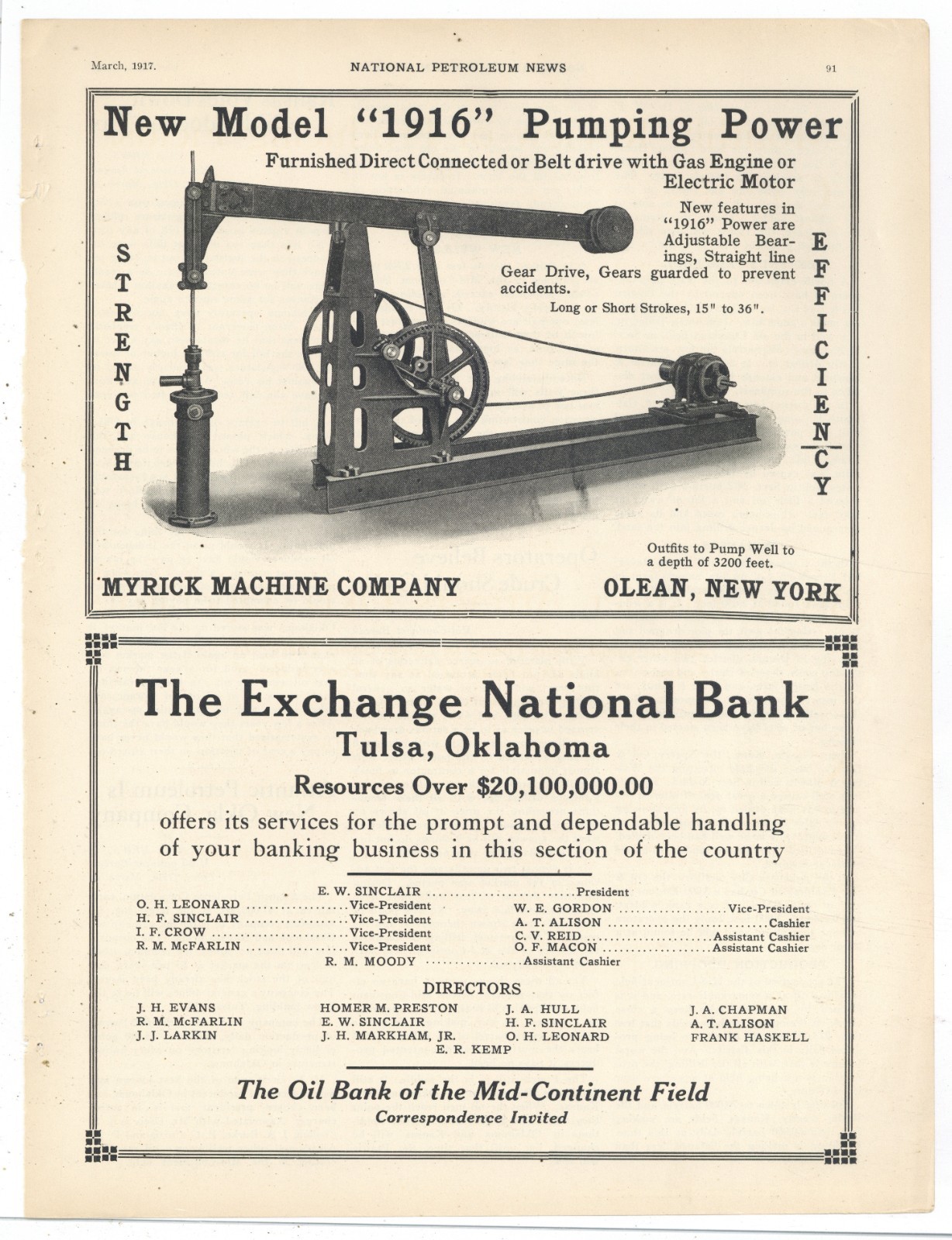1917 Model 1916 Oilfield Pump by Myrick Machine Co. of Olean, New York