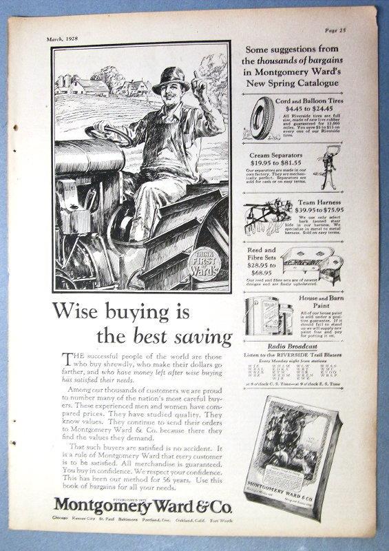Original 1928 Montgomery Ward Ad WISE BUYING IS THE BEST SAVINGS