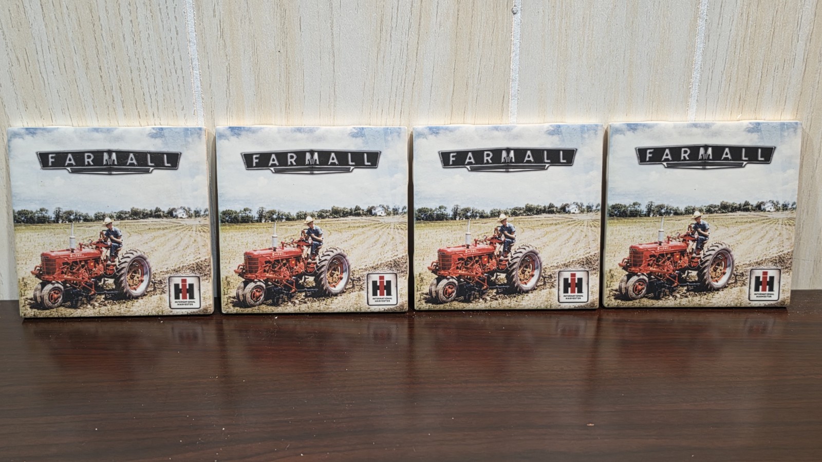 Farmall Tractor Ceramic Coaster Set Of 4 Tiles Vintage New NIP Antique Farming