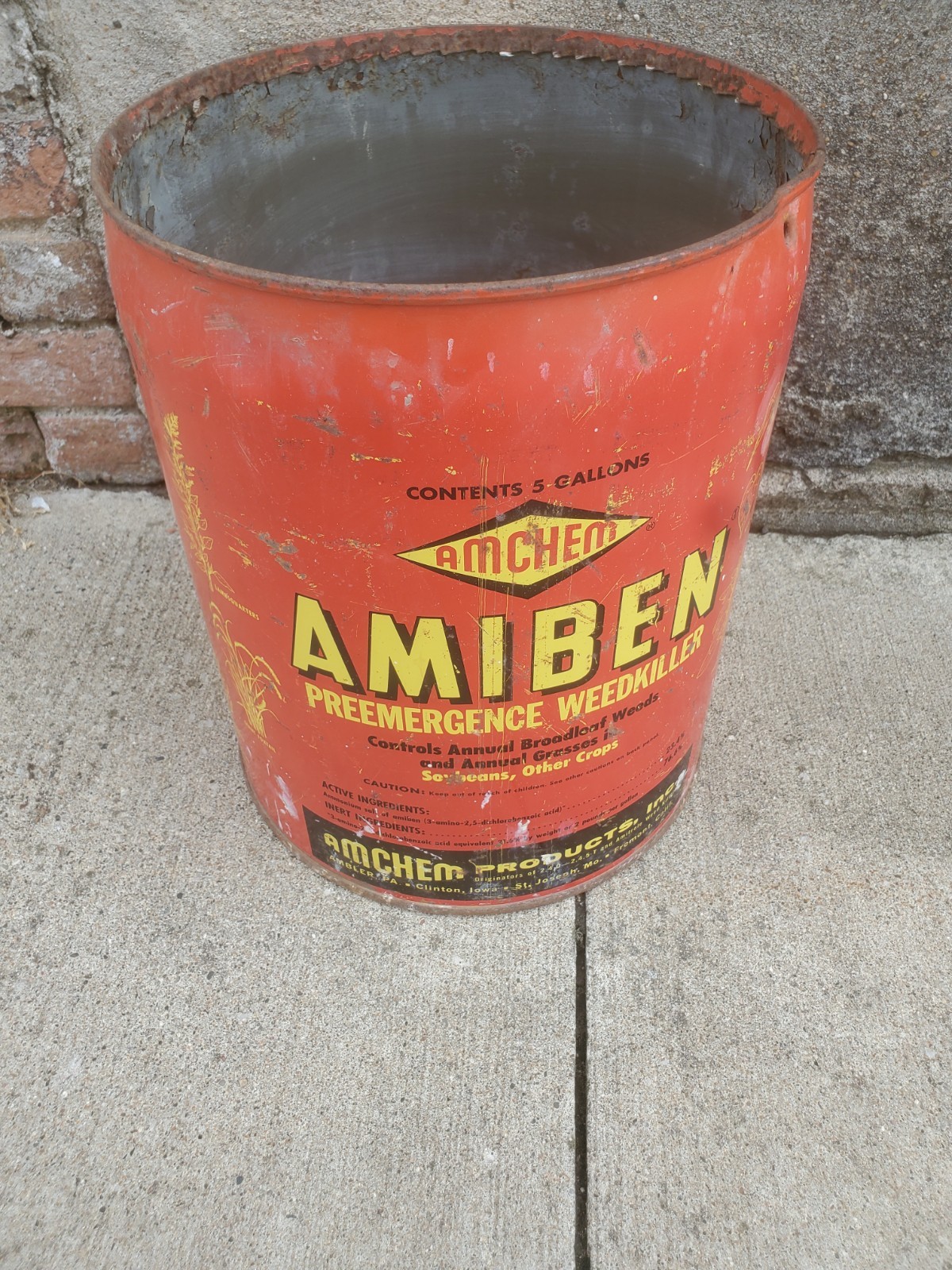 5 Gallon Metal Can Amiben Herbicide No Lid Soybean Weed Control Farm Decor #3