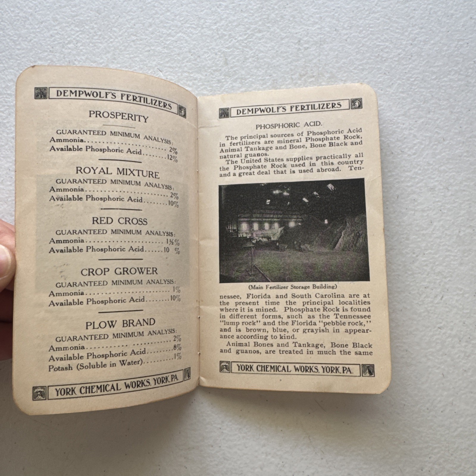 1917 Dempwolf&rsquo;s Fertilizers York Chemical Works York, PA Announcement Book