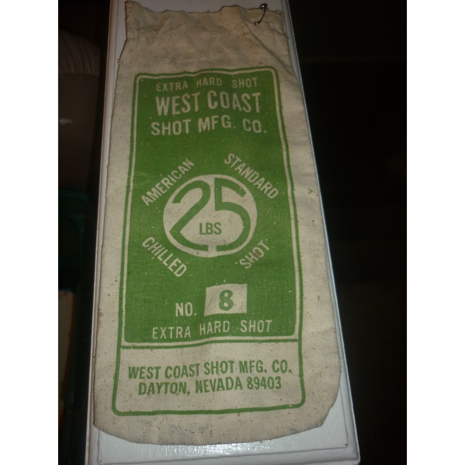 Vintage West Coast Shot Mfg Co Canvas Bag 25 Lbs Dayton Nevada Lead Shot No 8