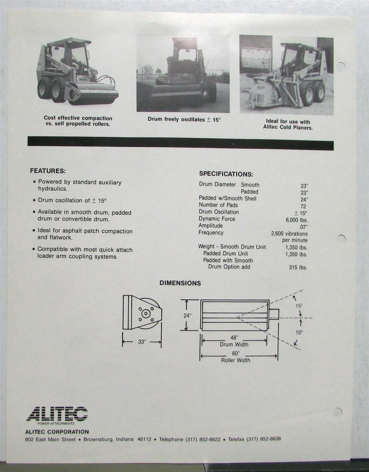1980s Alitec VR48 Vibratory Roller Construction Sales Data Sheet