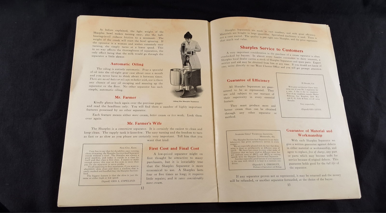 1920s SHARPLES « VELVET » FOR DAIRYMEN CREAM SEPARATOR BROCHURE