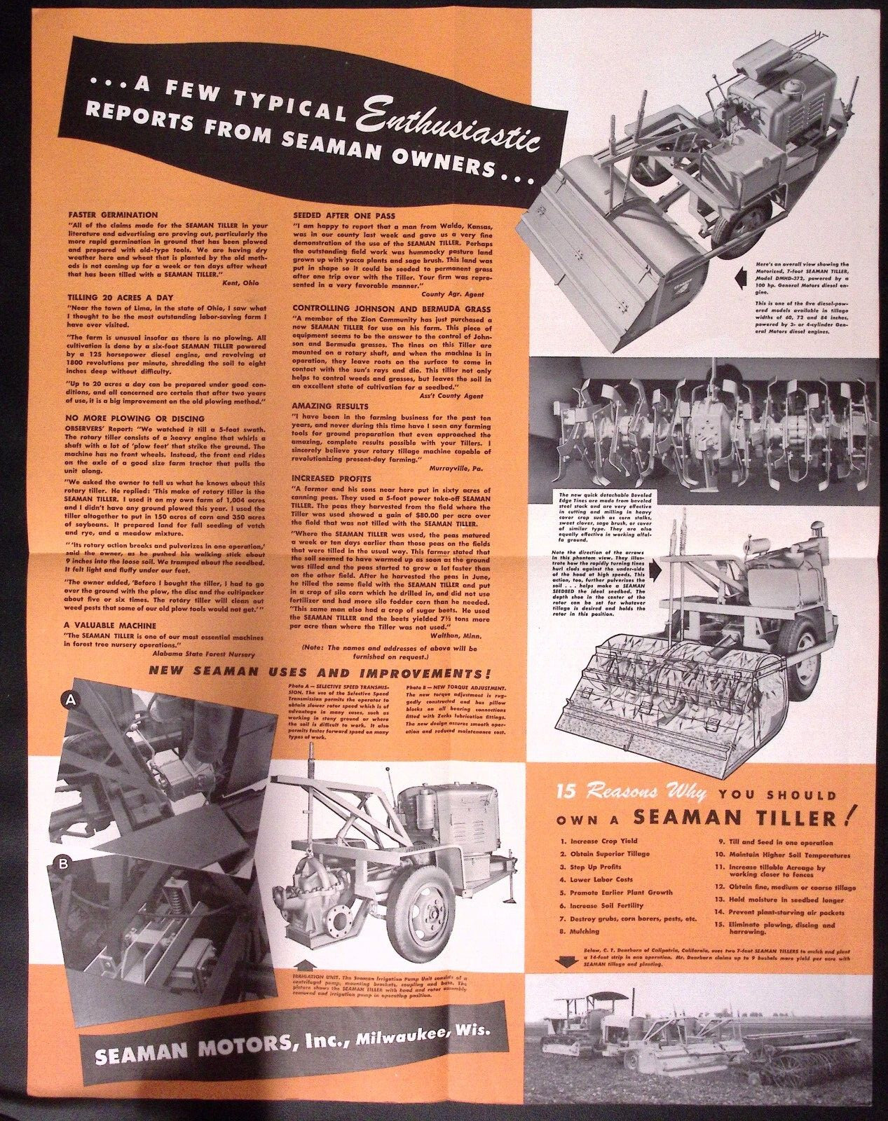 1954 Steam Tiller for Better Farming Seaman Motors Inc Brochure