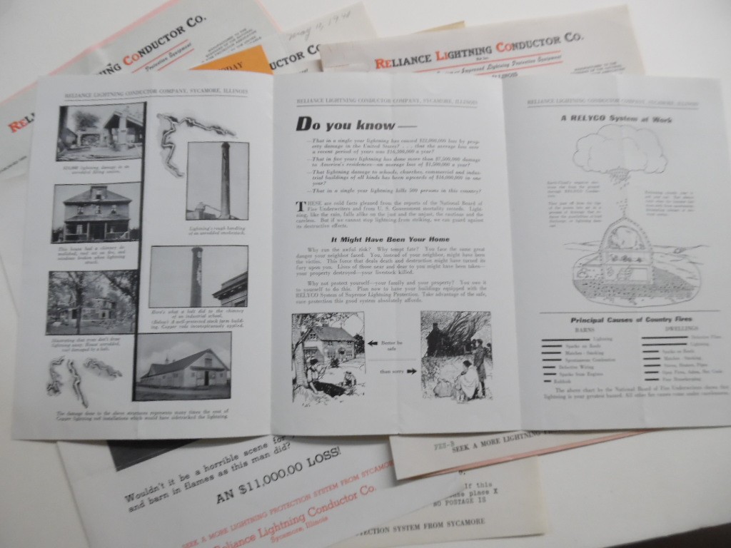 c.1938-40 Reliance Lightning Rod Conductor Co. Relyco Brochure Paper Lot Vintage
