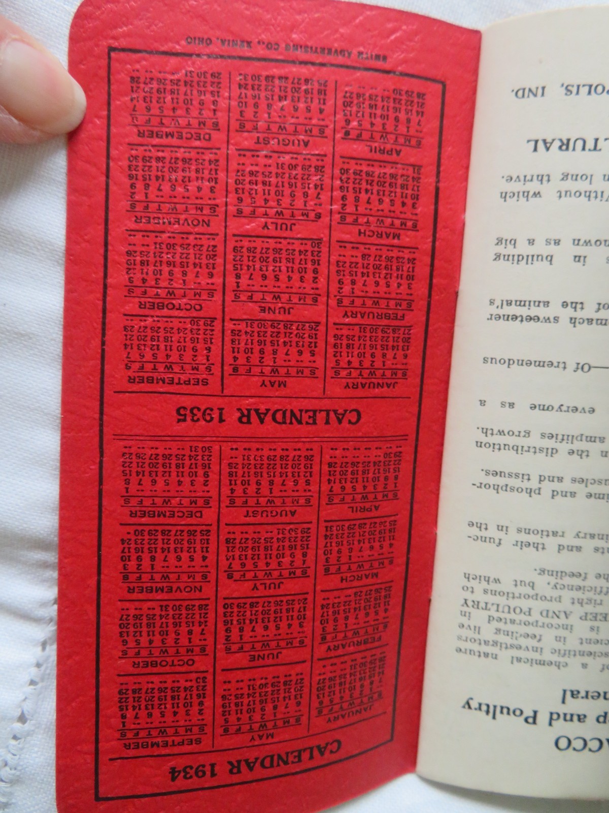 3 Vintage Smiths Sacco Fertilizer Note Book Calendars-(2) 1933-34 & (1) 1934-35