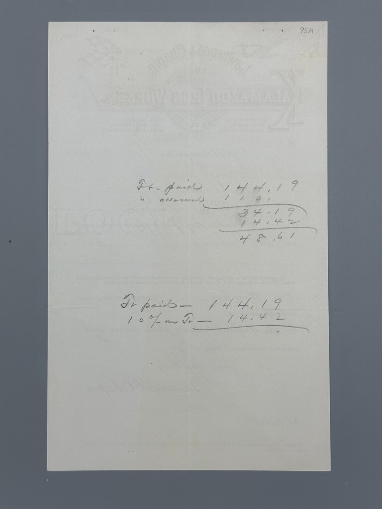 1885 KALAMAZOO MI IRON WORKS Diamond PLOW FARM Bank Draft Antique ADVERTISING