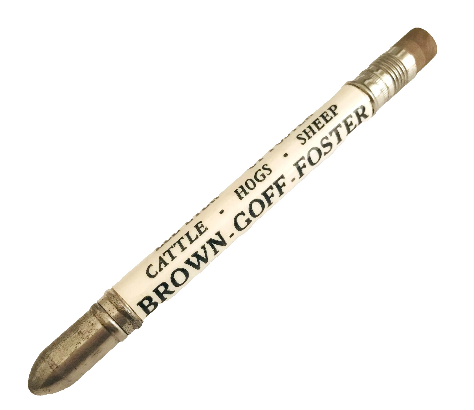 Vintage Live Stock Commission Bullet Pencil Sioux City IA Brown Goff Foster
