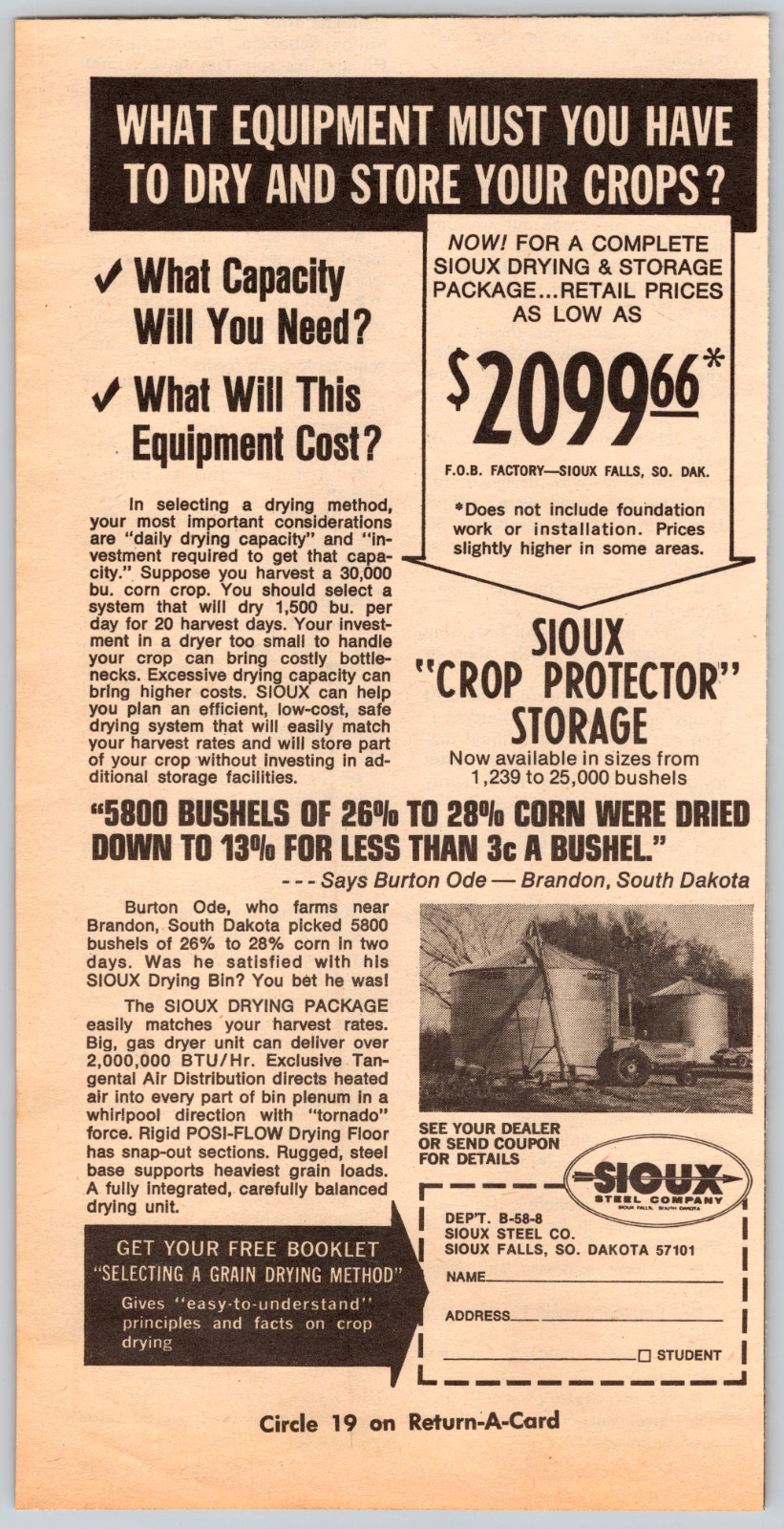 1973 Print Ad Sioux Steel Sioux Falls South Dakota Crop Protector Storage