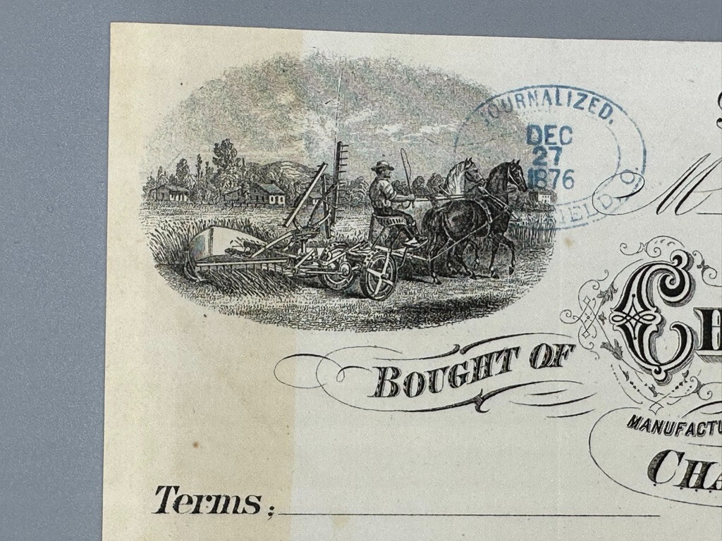1874 CHAMPION Machinery FARM Promissory Note SPRINGFIELD OH Antique Advertising