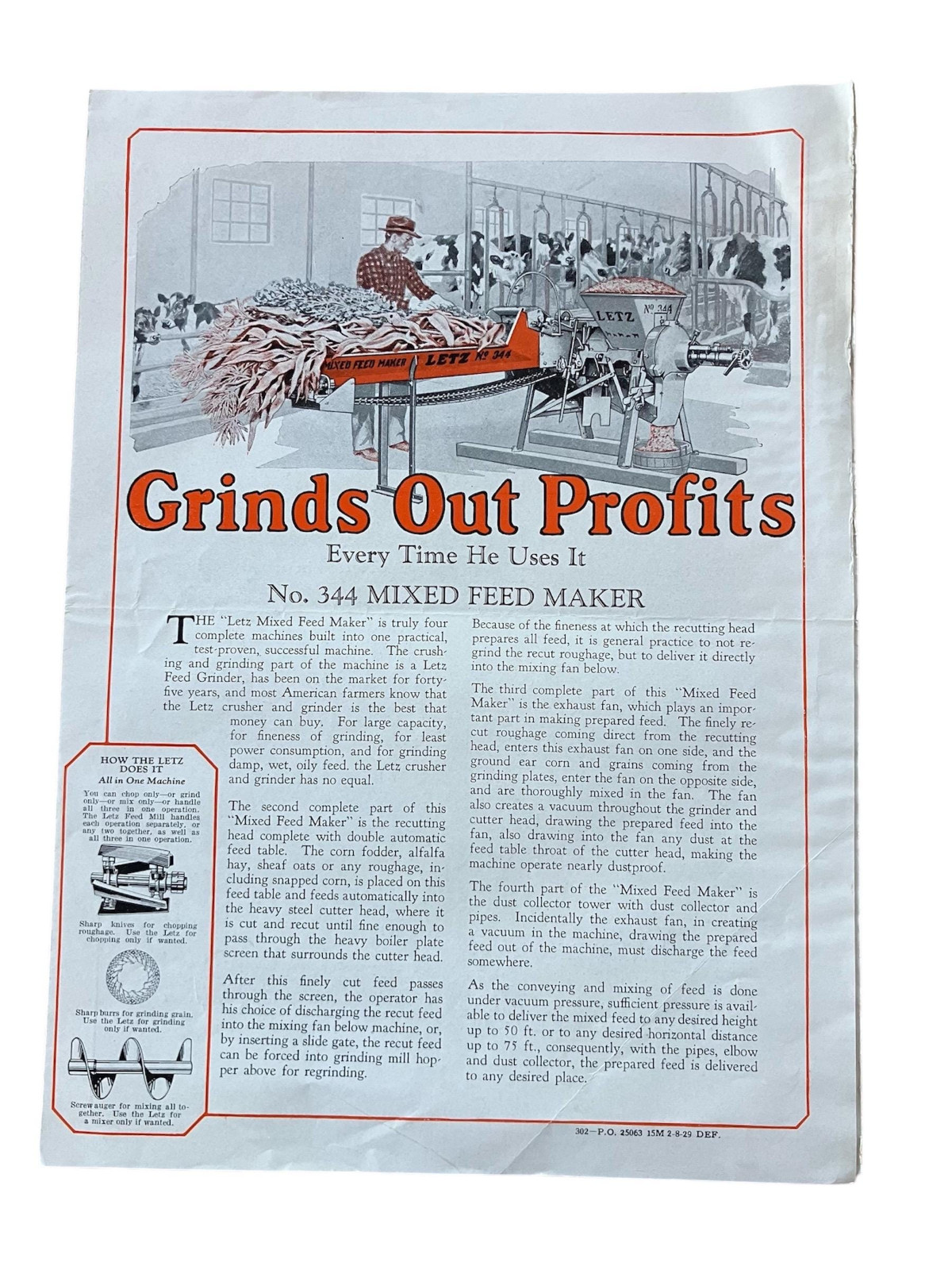 1929 Letz No 344 Mixed Feed Maker Grinds Out Profits Advertisement Knife Grinder