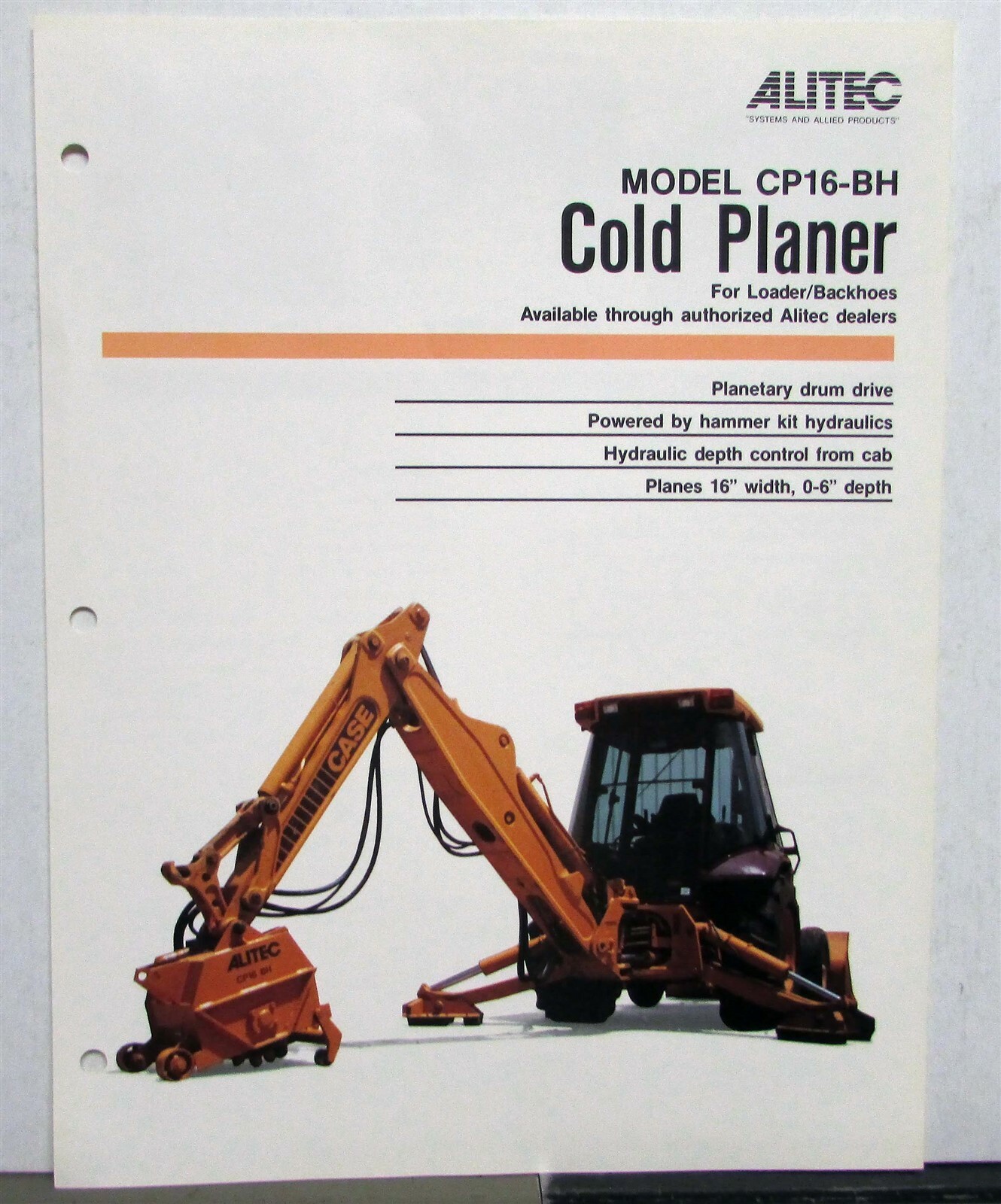 1980s Alitec CP16-BH Cold Planer Construction Sales Data Sheet