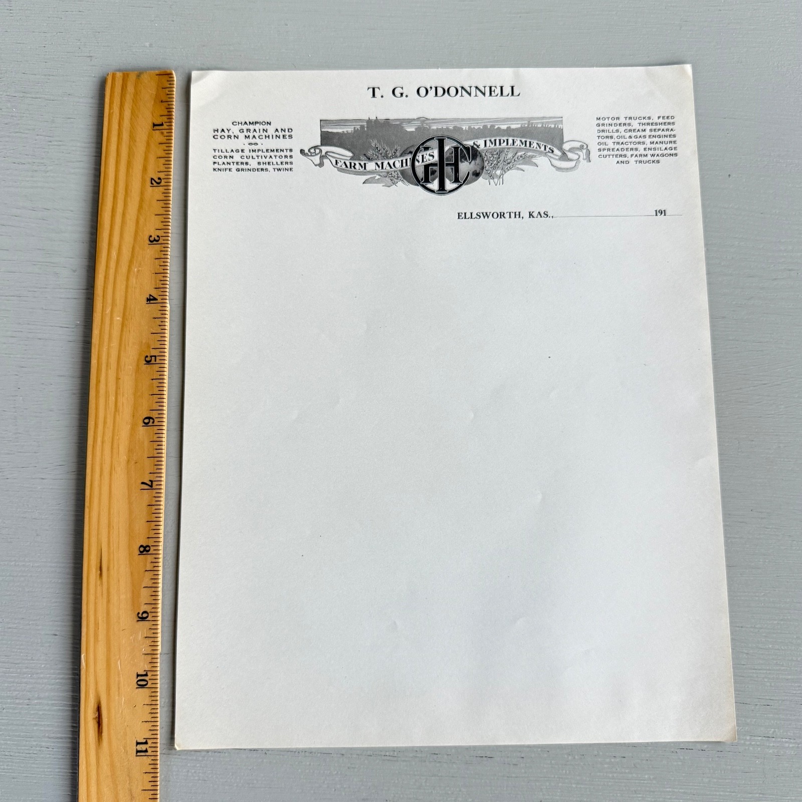 3 Vintage T.G. O&rsquo;Donnell Letterhead Advertising Ellsworth KS Farm Implements