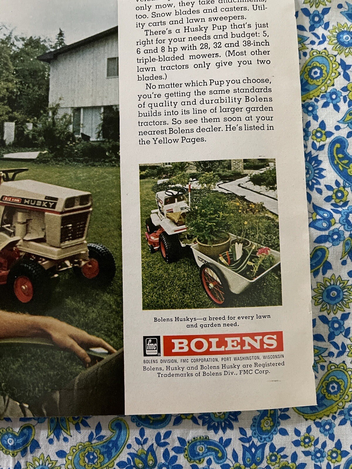Vintage 1972 Bolens Husky Pups Lawn Garden Tractor Print Ad