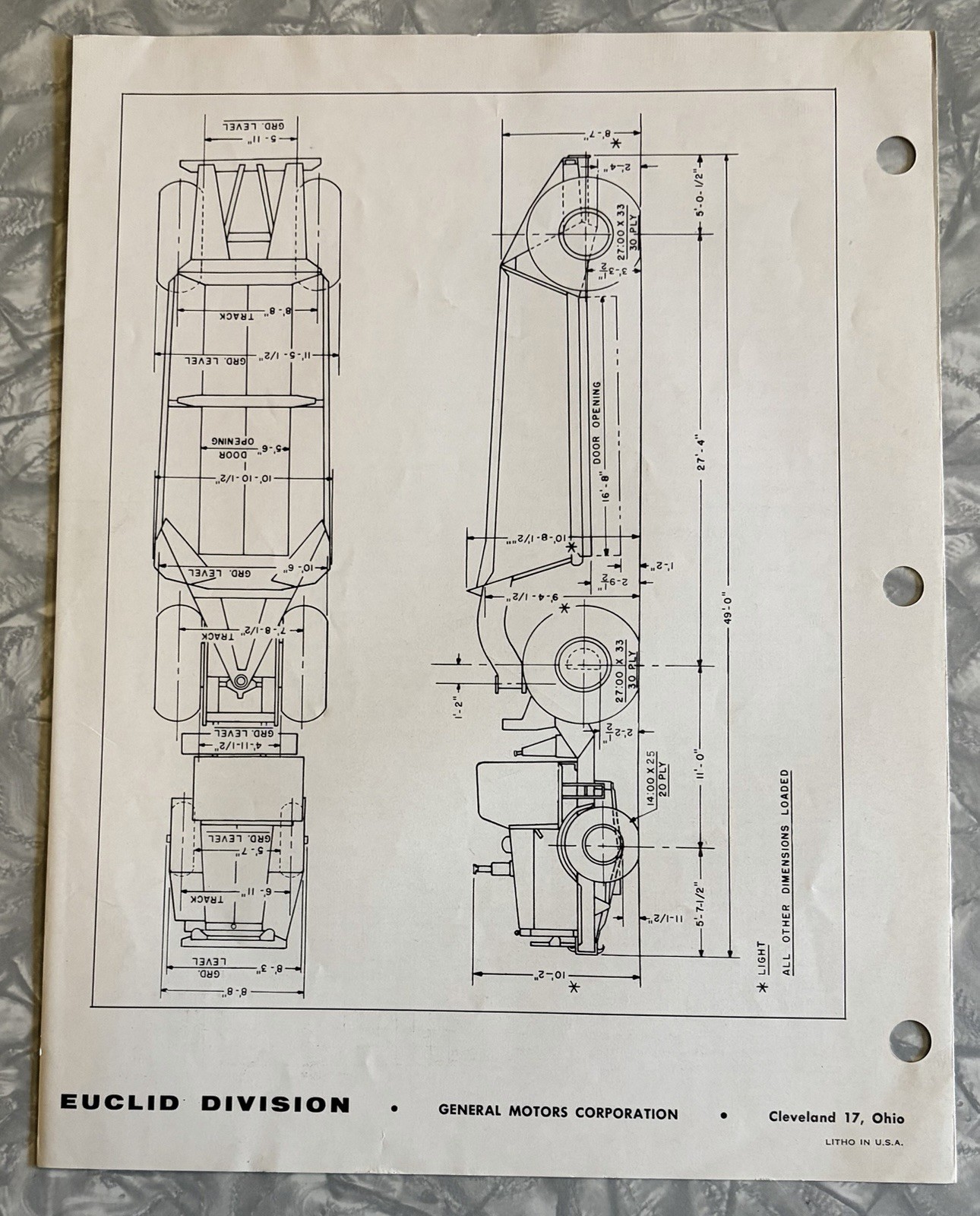 1956 EUCLID 25 YD BOTTOM DUMP 17LDT-105W TRUCK SALES BROCHURE 4 PG