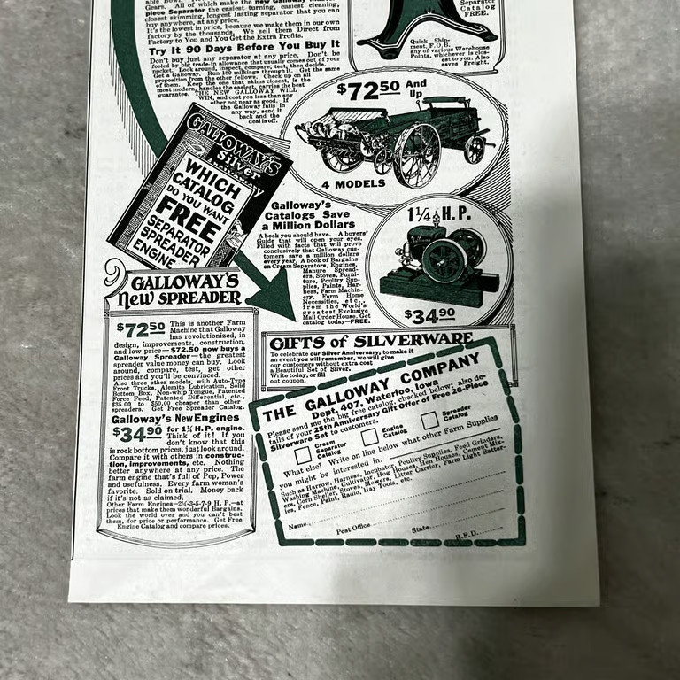 1929 The Galloway Company Farming Equipment Waterloo Iowa Vintage Ad N