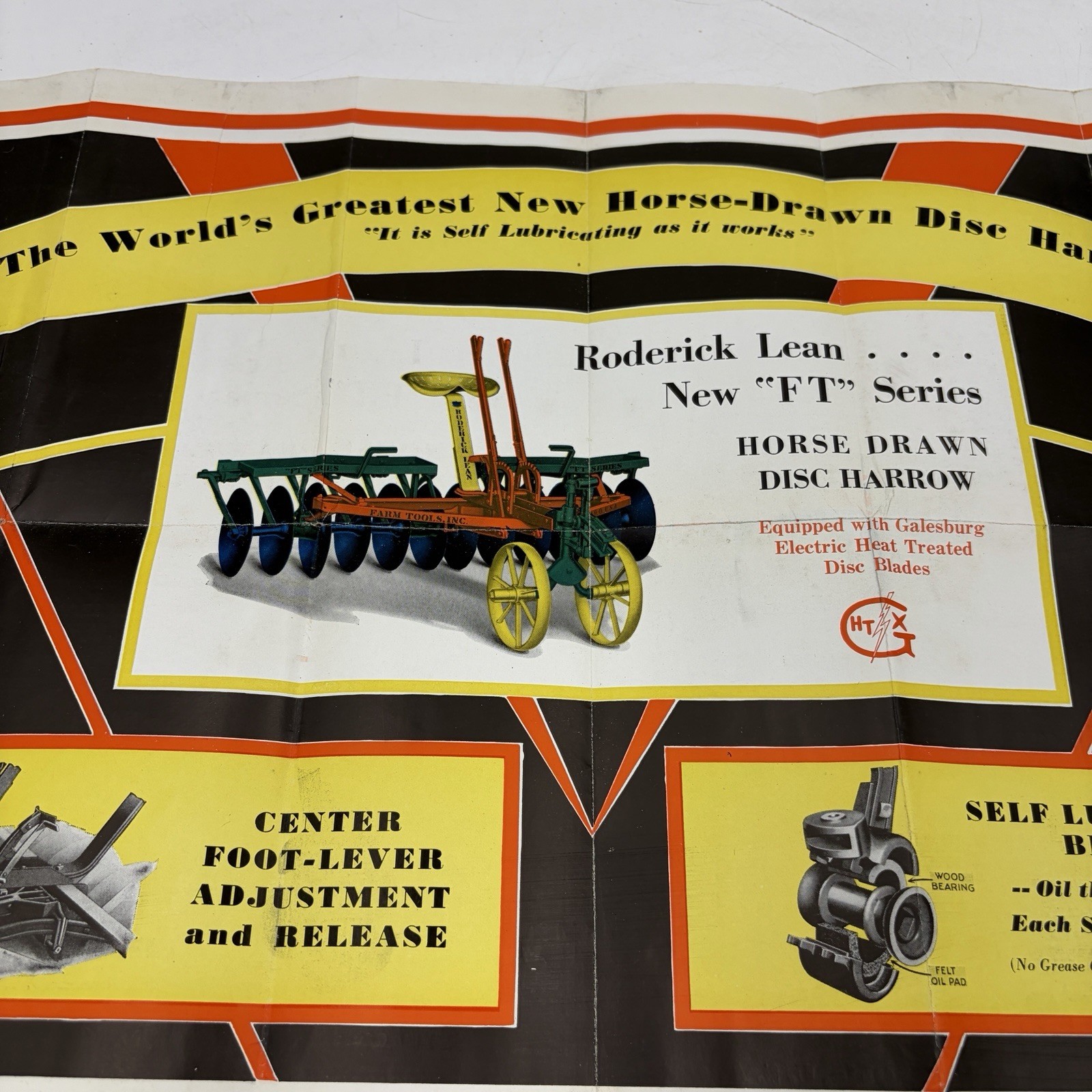 VTG 1938 RODERICK LEAN DISC HARROW ADVERTISING POSTER/BROCHURE! MANSFIELD, OH!