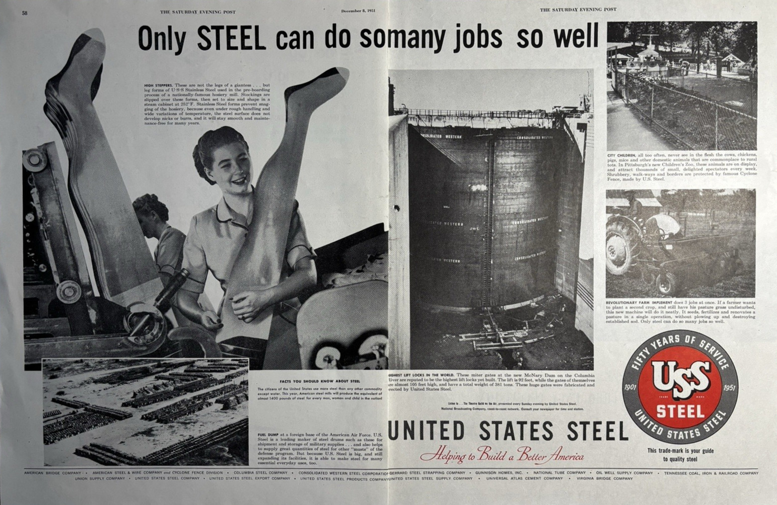 1951 United States Steel Jobs Well Hosiery Mill Fuel dump Mcnary VTG Print Ad