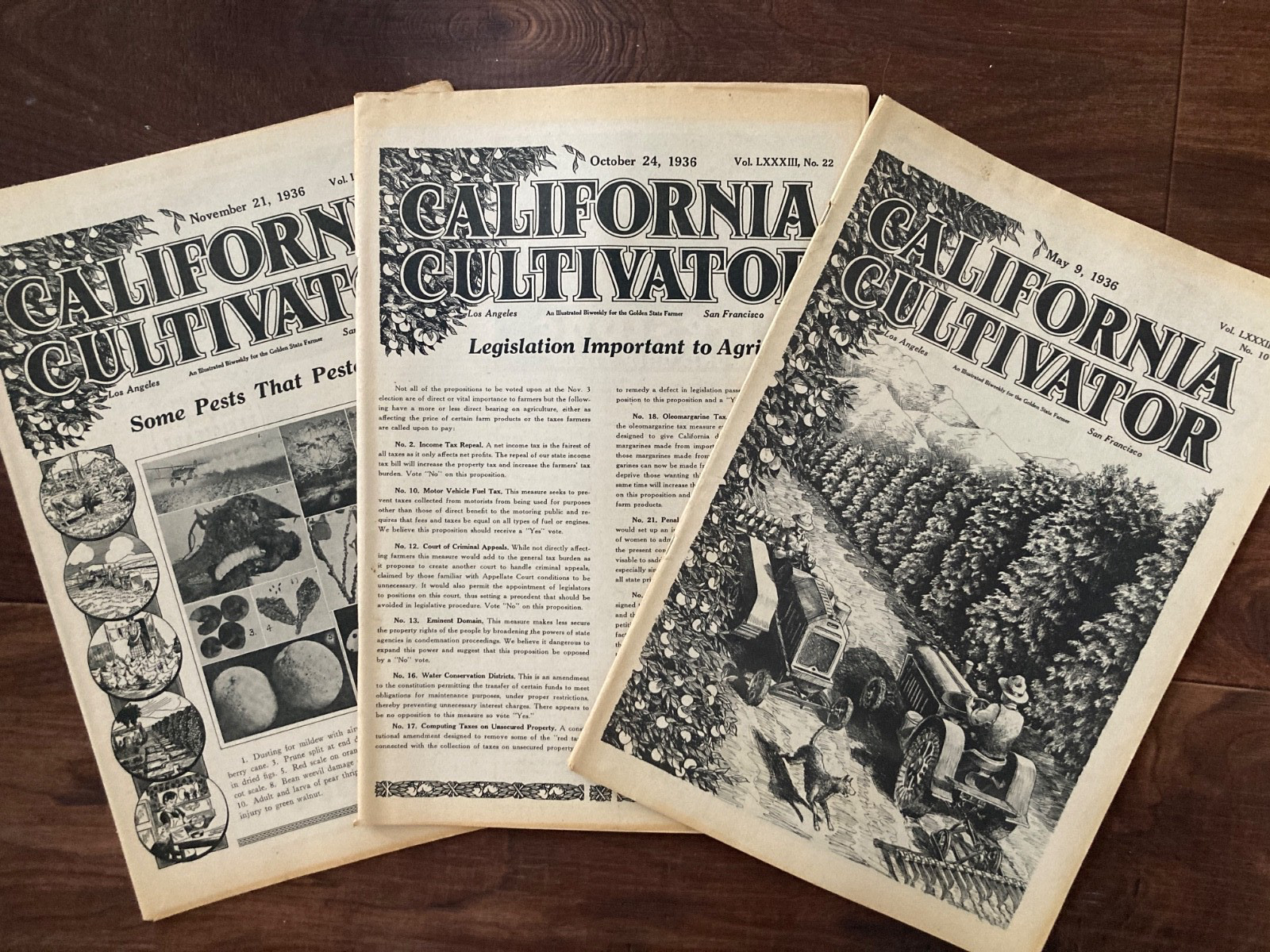 California Cultivator Agricultural Newspaper 1936 Biweekly Lot of 23 VHTF