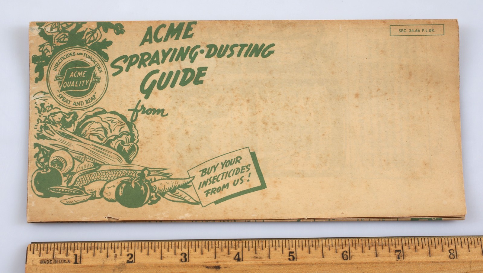 Vintage ACME Spraying Dusting Guide Foldout Poster Arsenic DDT Poison Sulfur