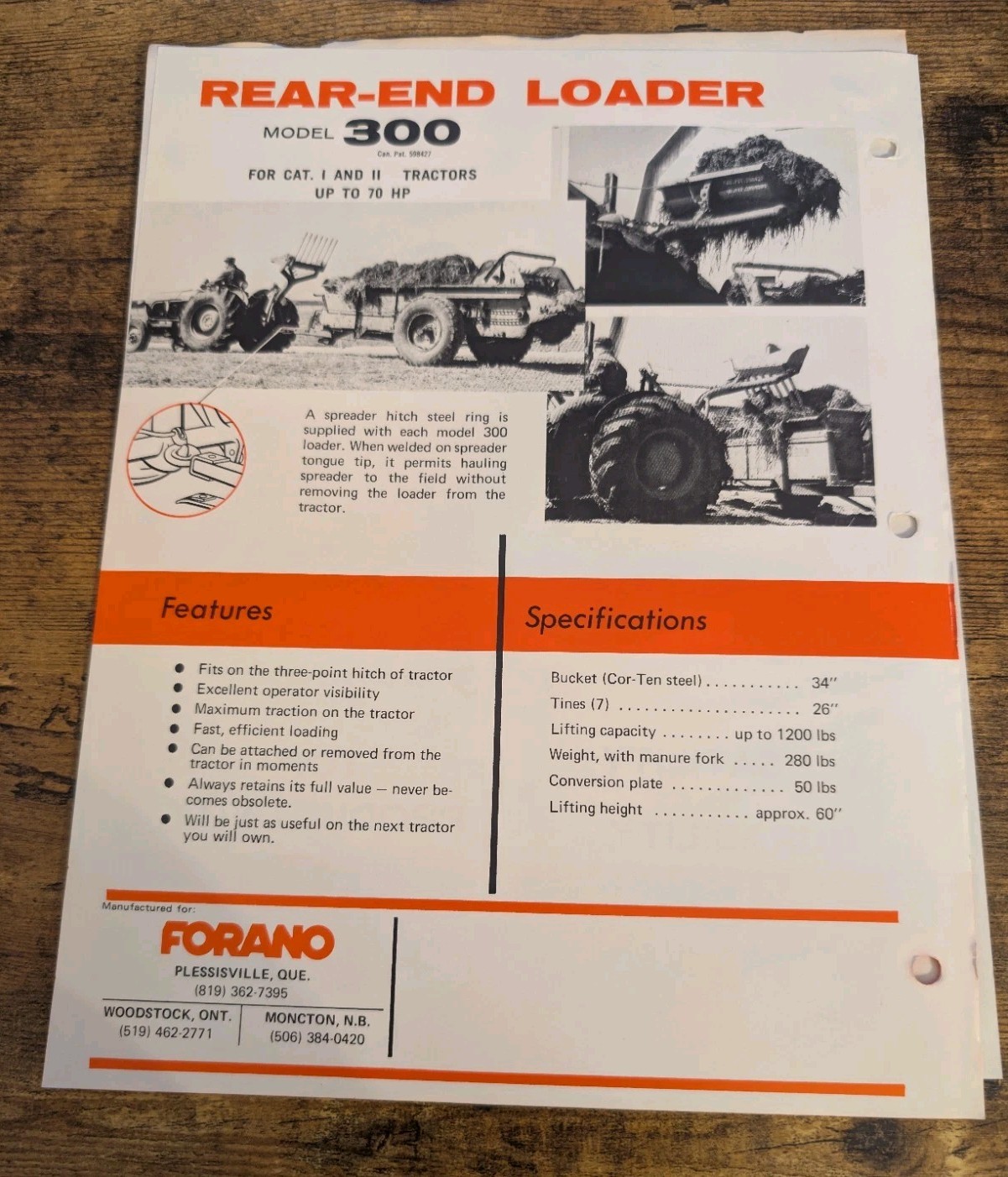Forano Model 101 Farm Utility Bucket & Rear-End Loader Model 300 Brochures