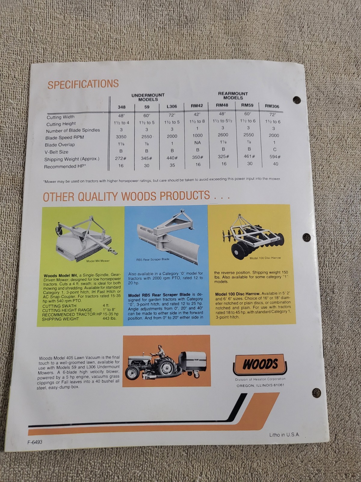 Vintage 1980s WOODS Rotary Mower BROCHURE Belly & Rear mount Lawn Mowers tractor