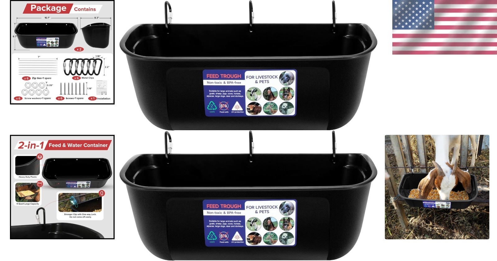 Efficient 9 Quart Feed Trough – No Waste Hanging Feeder for Large Animals