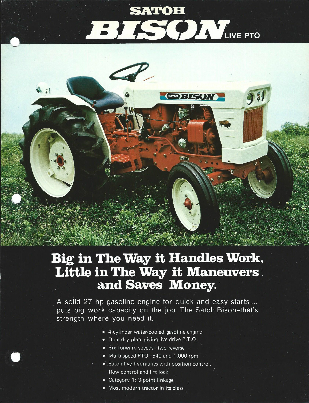 Farm Tractor Brochure – Satoh – Bison – c1970&rsquo;s – Live PTO (F4494)
